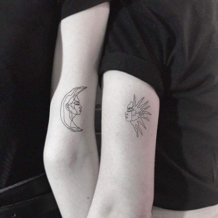 Tatuagens de namorados sol e lua