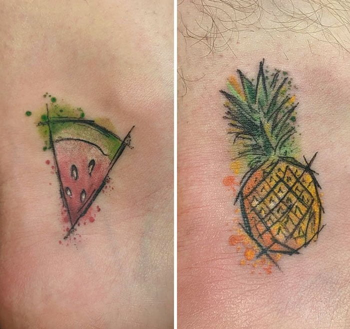 Tatuagens de namorados abacaxi e melancia