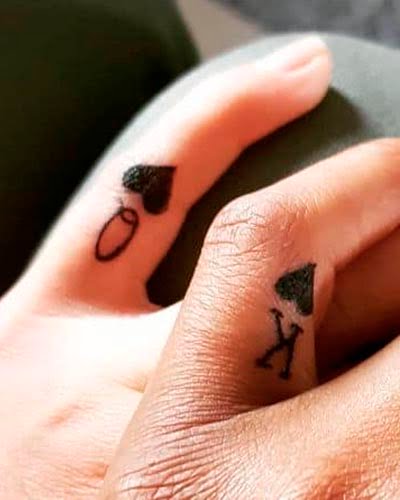 tatuagem de naipe de carta de baralho para casal