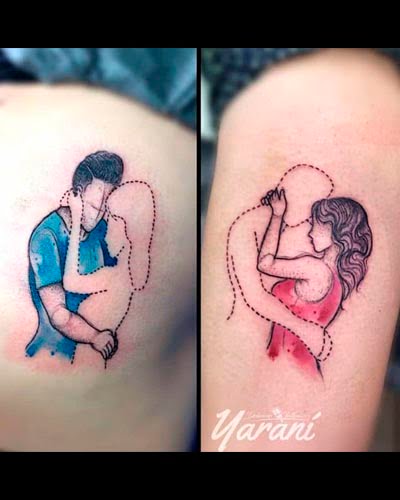 tatuagem de casal de relacionamento à distância