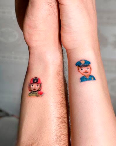 tatuagem de polícia e bombeiro para casais