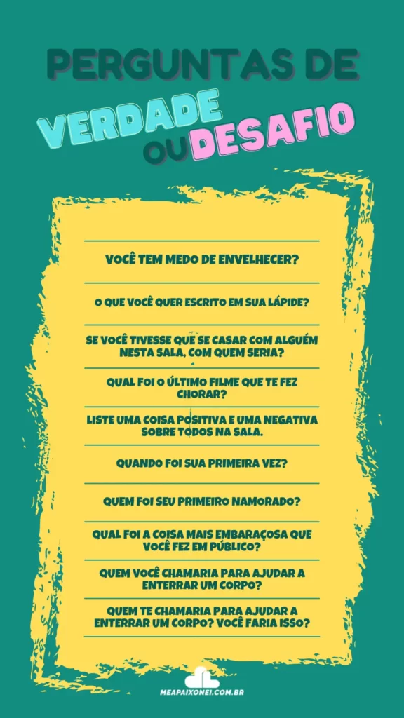Português  Perguntas para conhecer, Perguntas para amigos, Verdade ou  desafio perguntas