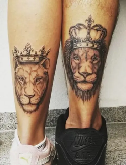 Tatuagens de casal Leão e leoa
