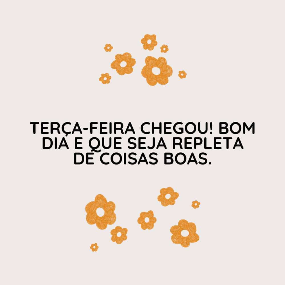Terça-feira chegou! Bom dia e que seja repleta de coisas boas.