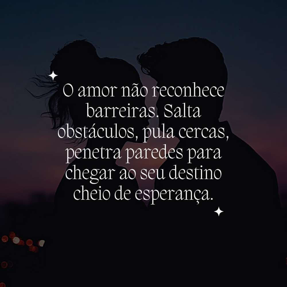 Maya Angelou O amor não reconhece barreiras. Salta obstáculos, pula cercas, penetra paredes para chegar ao seu destino cheio de esperança.